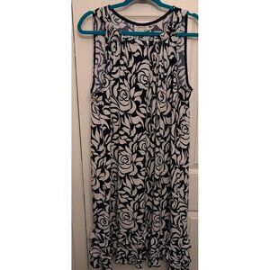 Dressbarn Collection Black & White Floral Ruffle Sequin Sleeveless Dress Sz 16